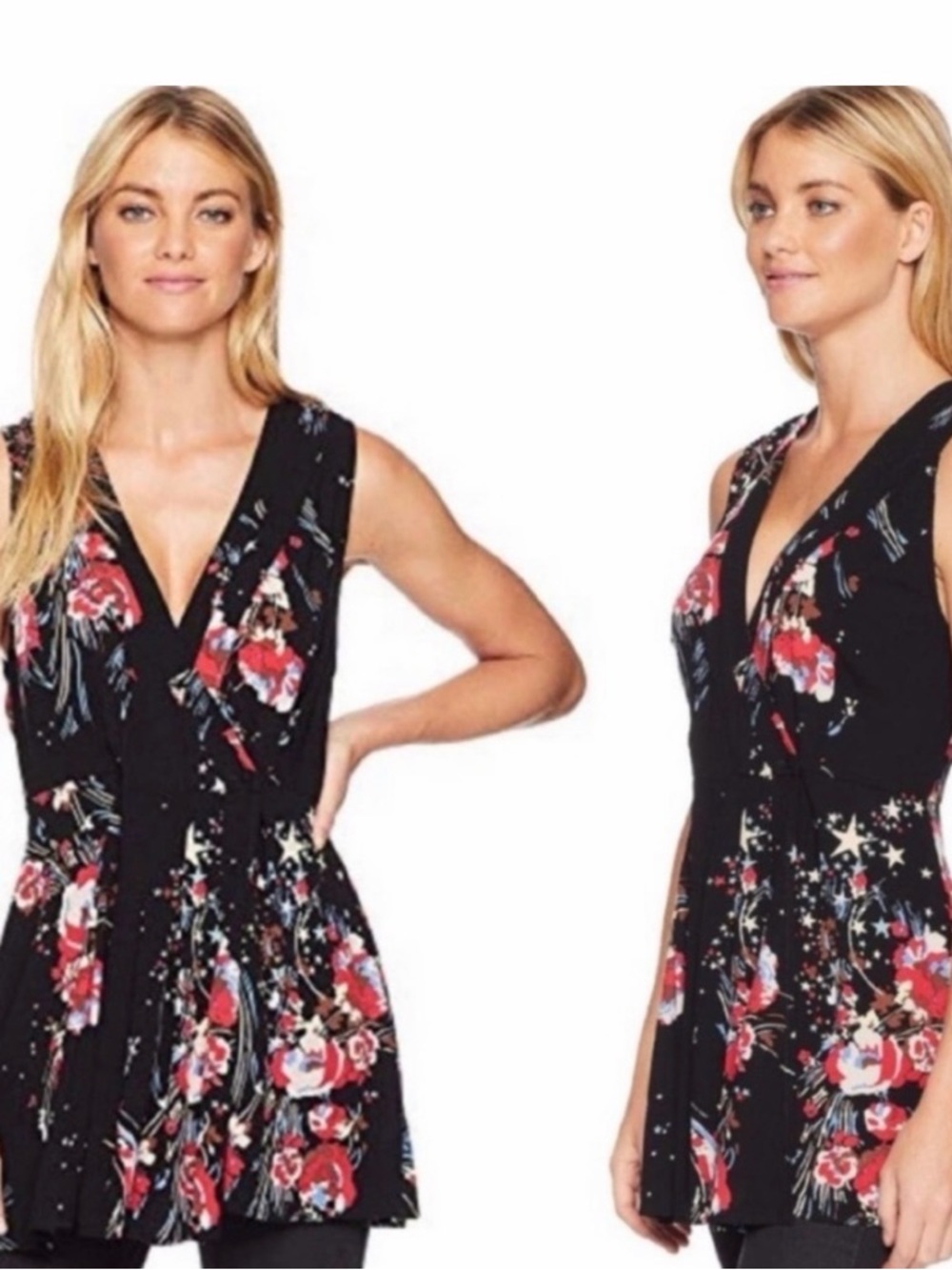 Free People Back To Basics Floral Wrap Tunic Top‎ Medium Festival Bohemian